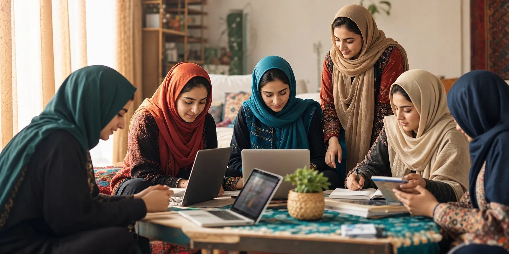 Afghan girls participating in a supported digital learning pathway